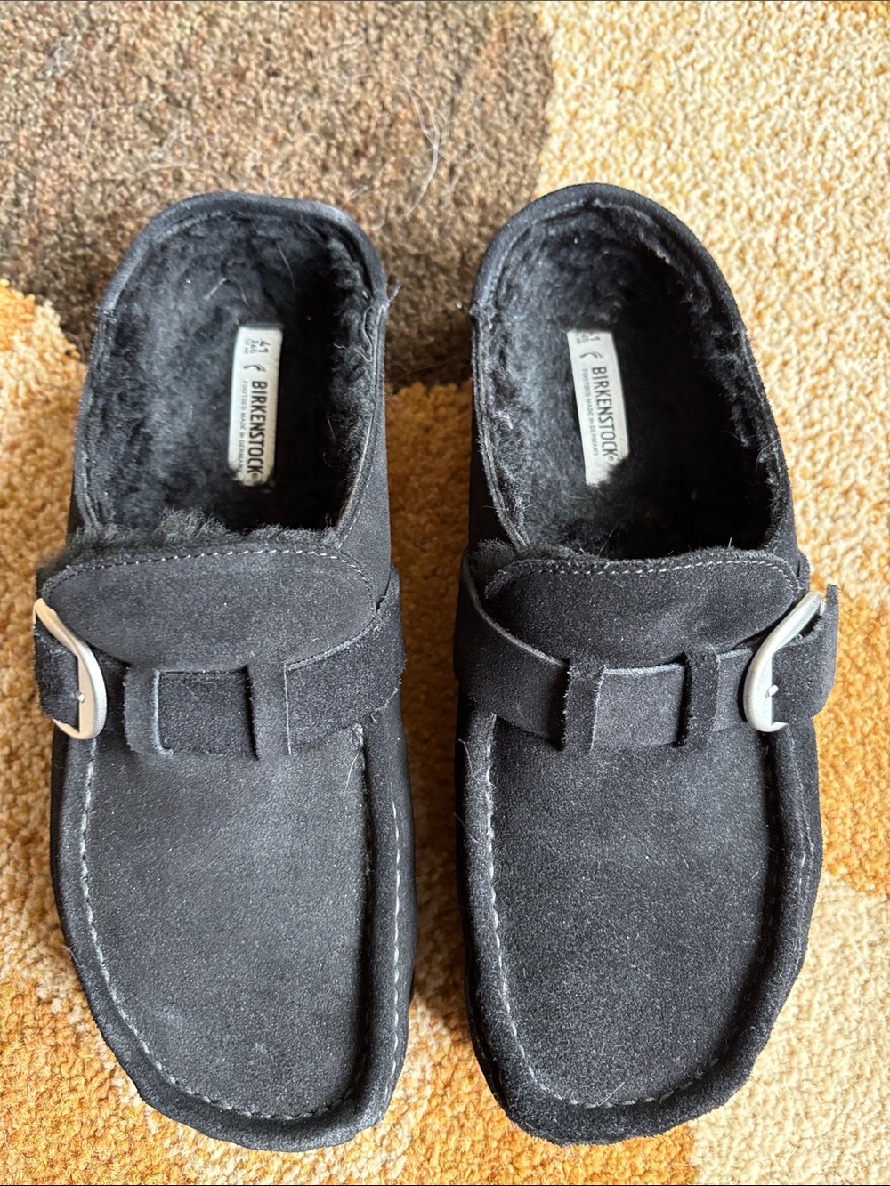 Birkenstock Black Suede Slip-On Mules with Buckle